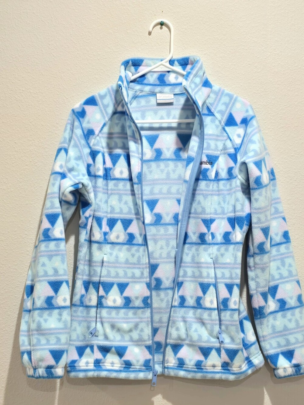 Columbia Light Blue Geometric Pattern Fleece Jacket